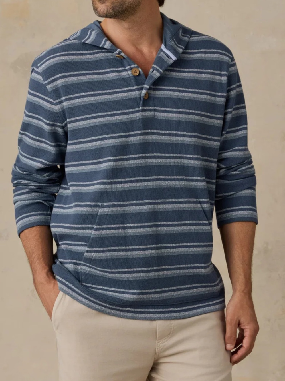 Faherty Mens Oasis Hoodie Bermuda Blue Stripe LARGE NWT